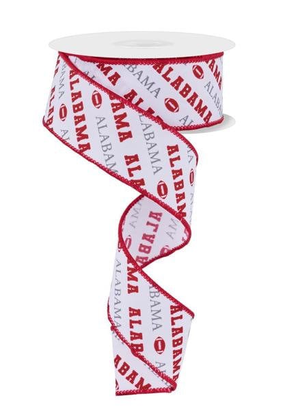 1.5" X 10Yd Wired Ribbon-Alabama Diagonal Pattern-RGF1109-Sports-Team-Football