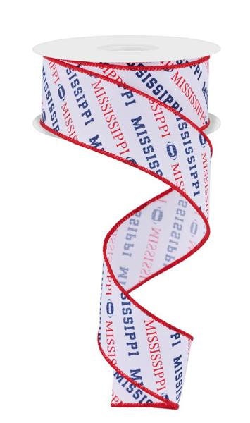 1.5" X 10Yd Wired Ribbon-Mississippi Diagonal Pattern-RGF1124-Sports-Team-Football