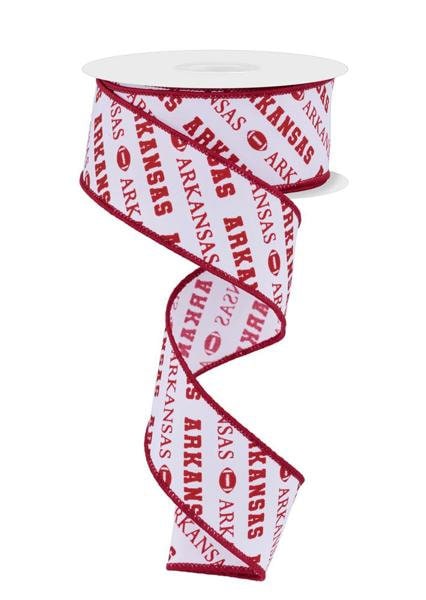 1.5" X 10Yd Wired Ribbon-Arkansas Diagonal Pattern-RGF1112-Sports-Team-Football