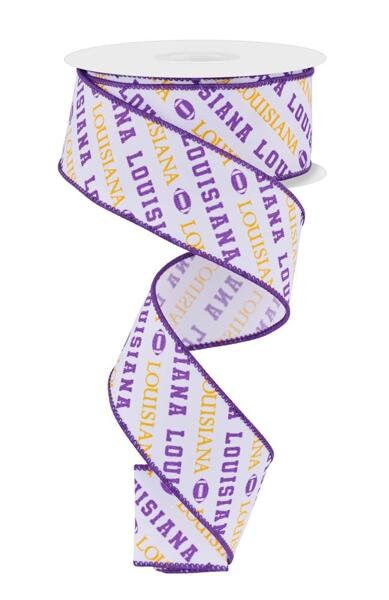 1.5" X 10Yd Wired Ribbon-Louisiana Diagonal Pattern-RGF1118-Sports-Team-Football