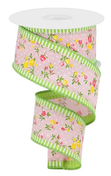 2.5" X 10Yd Wired Ribbon-3-In-1 Vintage Floral/Stripe Ribbon-RG881515-Wreaths-Crafts-Ribbon