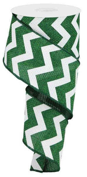 2.5" X 10Yd Wired-Wide Chevron/Cross Royal-Emerald Green/White-RG102806-Ribbon-Everday