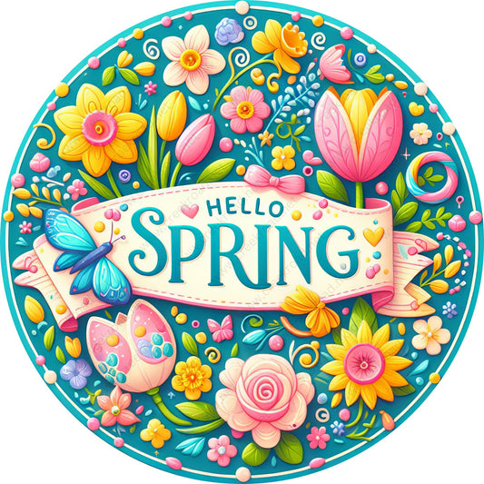 Hello Spring Flowers Butterfly Wreath Sign-Sublimation-Attachment-Spring-Decor