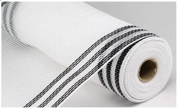 10.25" x 10yd Faux Jute/Pp/Border Stripe-White Black-RY8325F6-Mesh