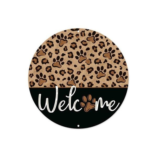 8"Dia Leopard Pawprint Welcome Sign-Metal-MD1152-Everyday