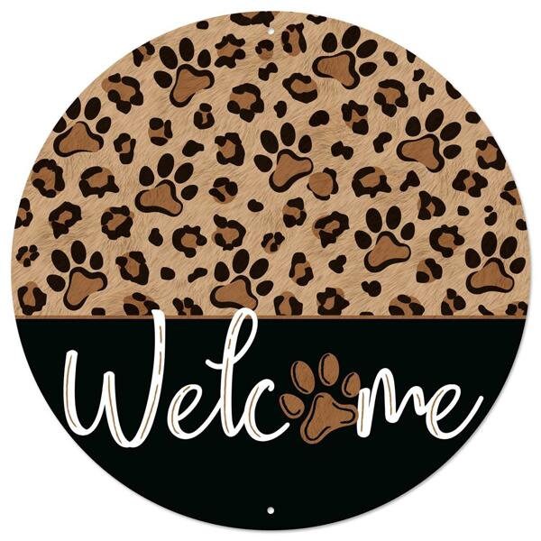 12" Dia. Leopard Pawprint Welcome Sign-Metal-MD1153-Everyday