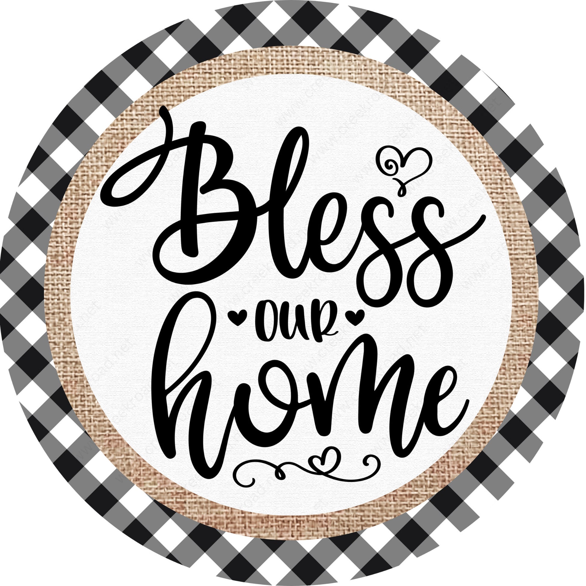 Bless Our Home Black White Checkered Wreath Sign-Religion-Decor