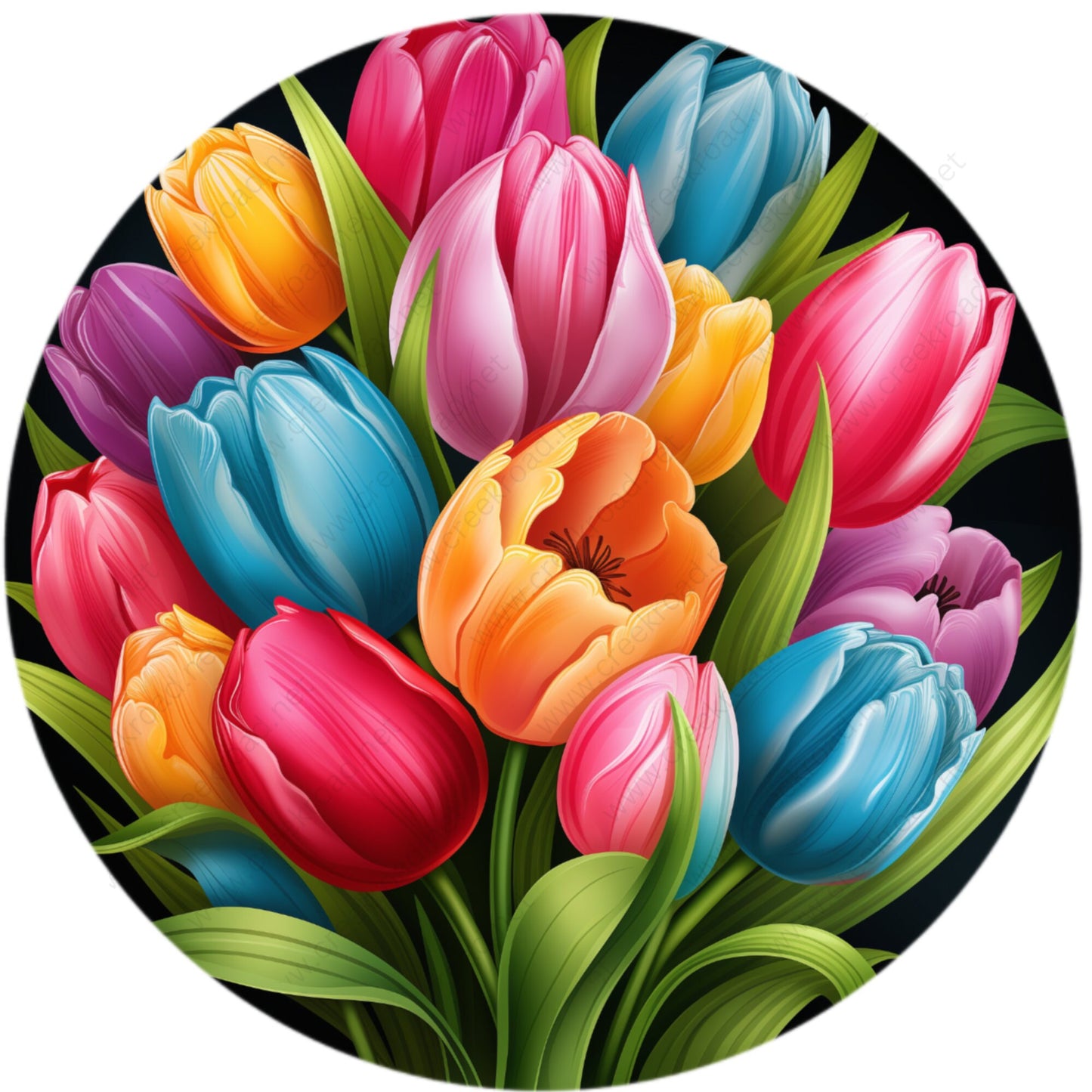 Beautiful Colorful Spring Tulips Wreath Sign-Round-Decor-Spring