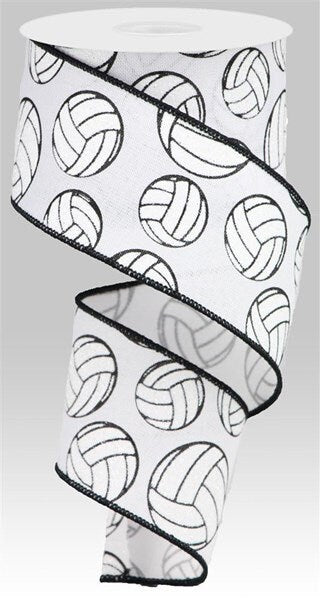 2.5" X 10Yd Wired Ribbon-Glitter Volleyball On Royal-RGA114527-Sports-Team