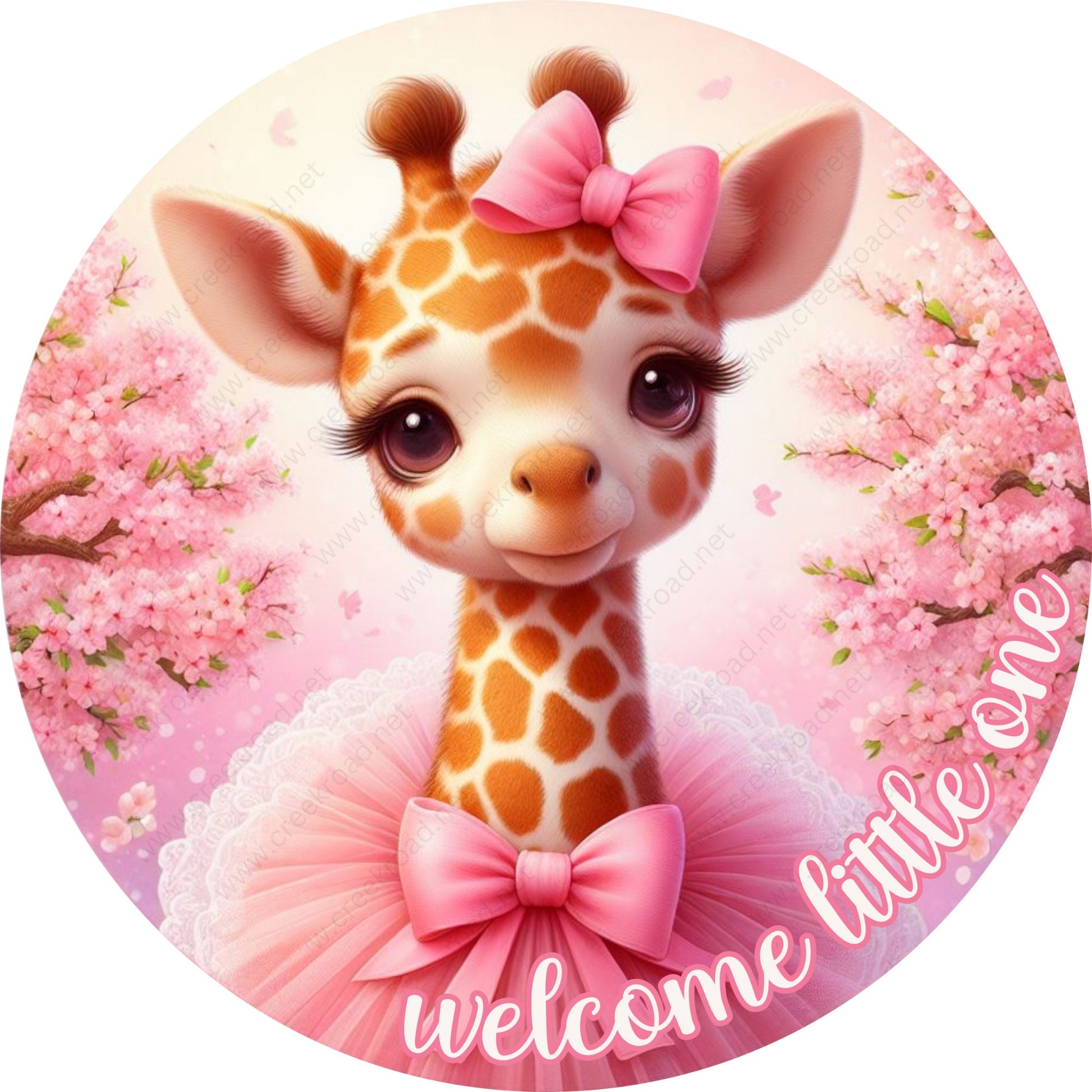 Welcome Little One Pink Wreath Sign-Round-Decor-Miscellaneous-Baby Shower