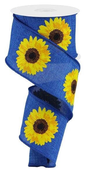 2.5" x 10yd- Bold Sunflower On Royal Ribbon-Royal Blue-RG0181325-Spring-Seasonal-crafts