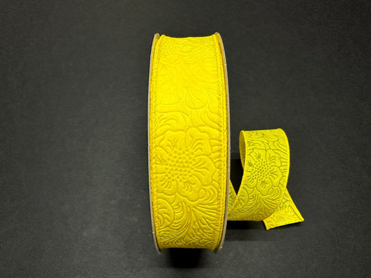 1.5" X 50Yd Wired Ribbon-Embossed Flower Breeze Ribbon-841-09-468-Yellow-Wreaths-Crafts-Decor-Everyday-Waterproof