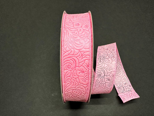 1.5" X 50Yd Wired Ribbon-Embossed Flower Breeze Ribbon-841-09-461-Pink-Wreaths-Crafts-Decor-Everyday-Waterproof