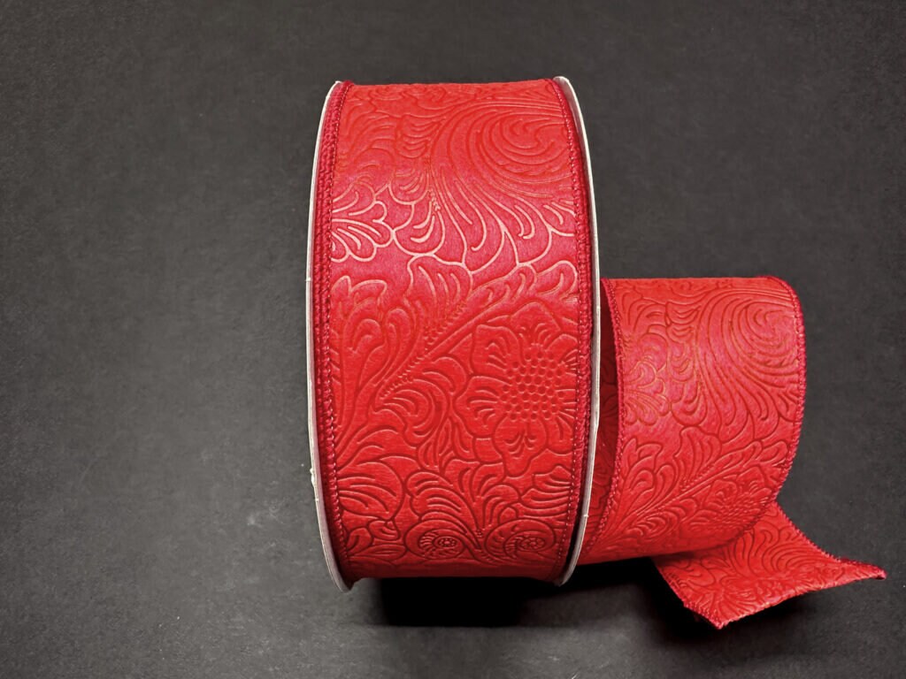 2.5" X 50Yd Wired Ribbon-Embossed Flower Breeze Ribbon-841-40-465-Red-Wreaths-Crafts-Decor-Everyday-Waterproof