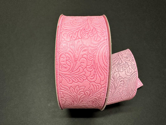 2.5" X 50Yd Wired Ribbon-Embossed Flower Breeze Ribbon-841-40-461-Pink-Wreaths-Crafts-Decor-Everyday-Waterproof