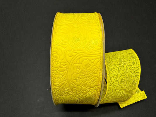 2.5" X 50Yd Wired Ribbon-Embossed Flower Breeze Ribbon-841-40-468-Yellow-Wreaths-Crafts-Decor-Everyday-Waterproof