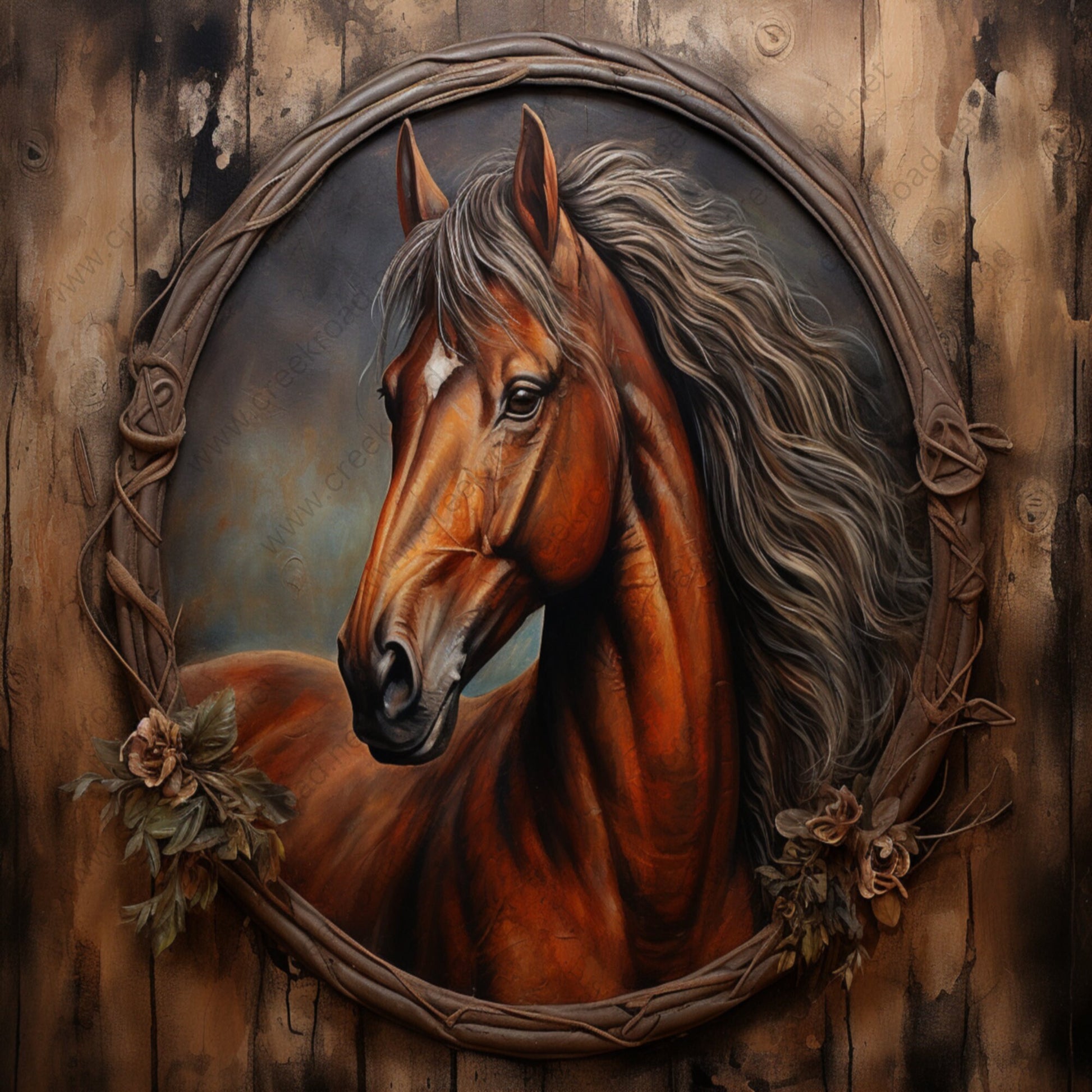 Beautiful Brown Horse Rustic Wood Frame Wreath Sign-10"x10" Square-Sublimation-Square-Summer-Decor