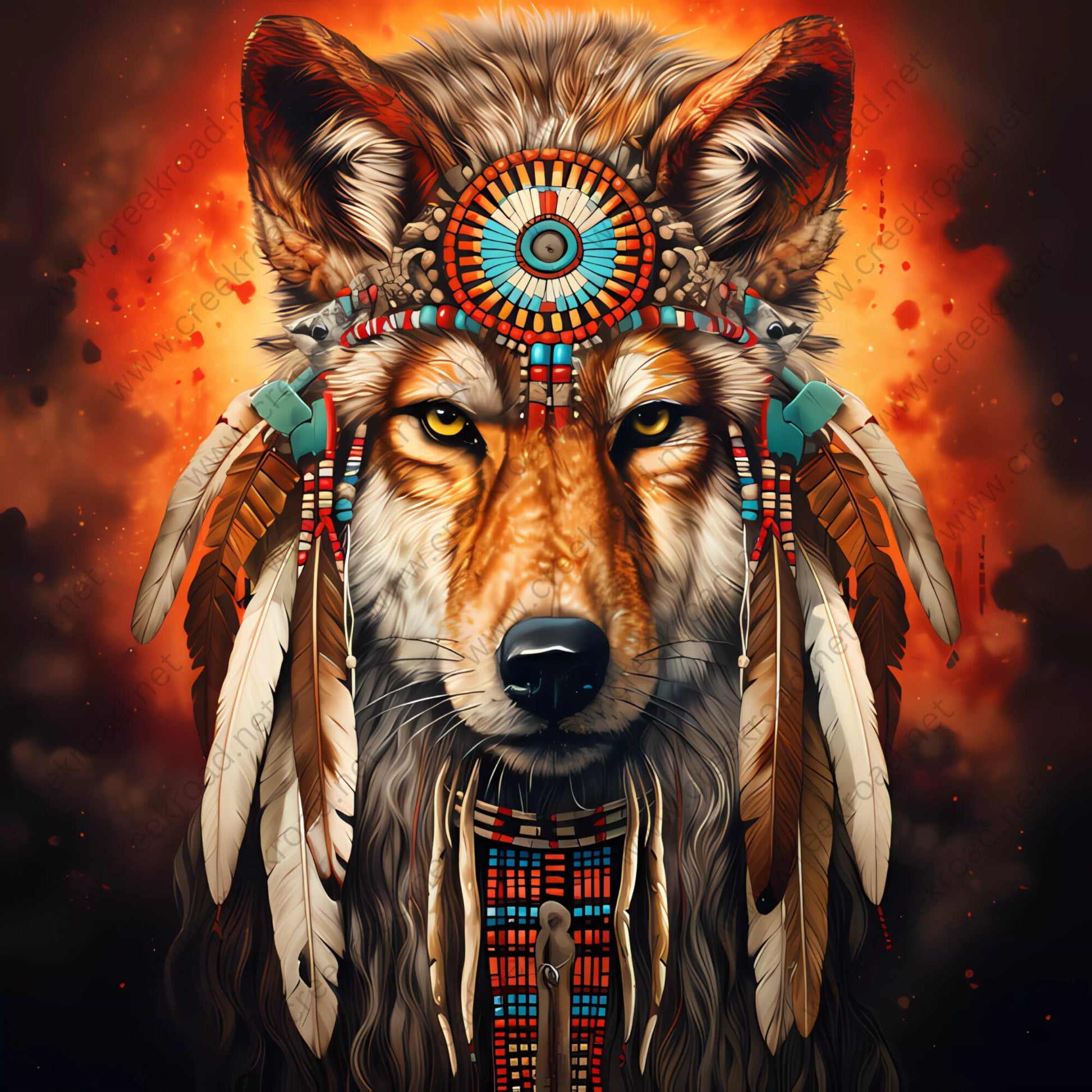 Wolf With Indian Headdress Wreath Sign-10"x10" Square-Sublimation-Square-Summer-Decor