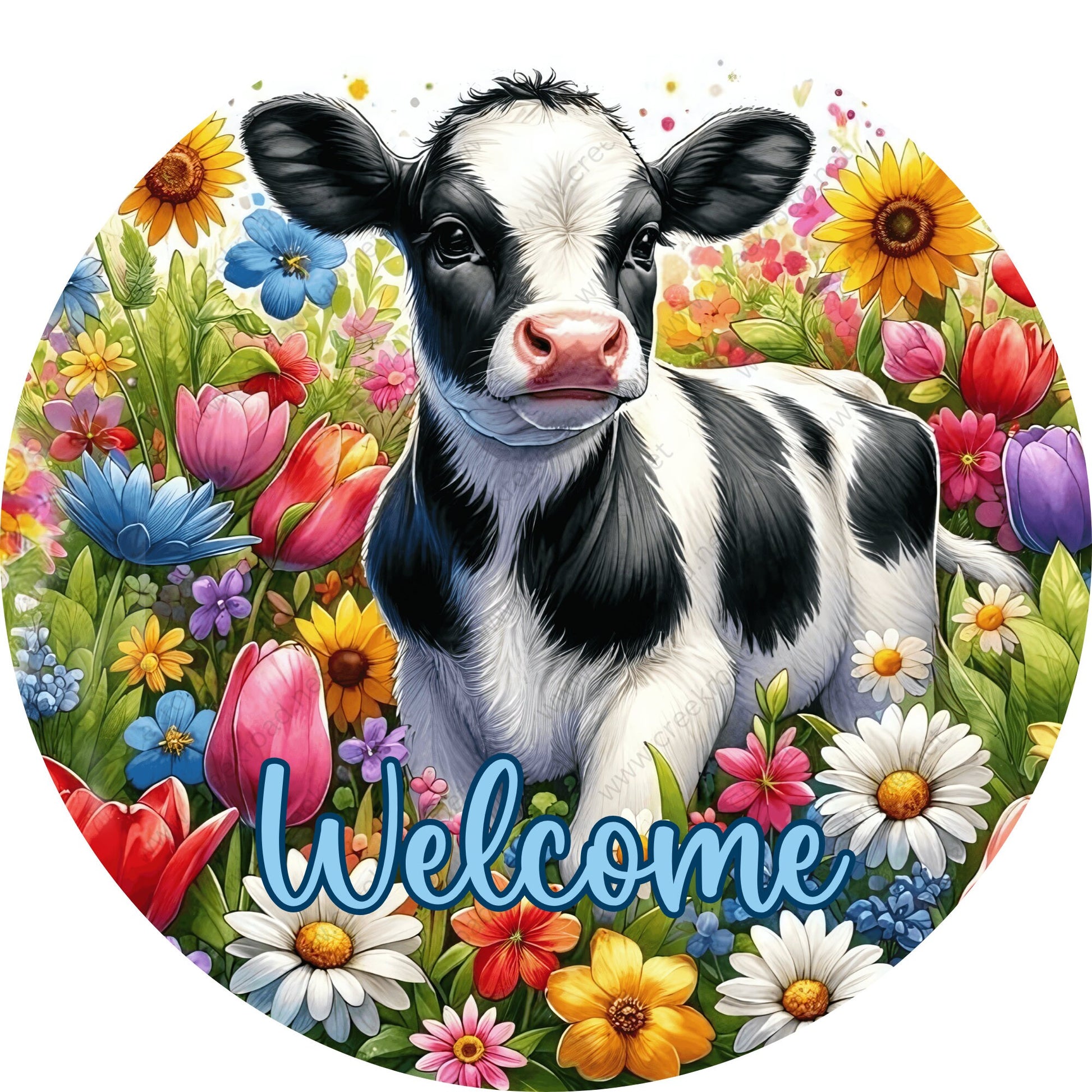 Welcome Spring Farm Cow Wreath Sign-Sublimation-Spring-Farm-Attachment-Decor