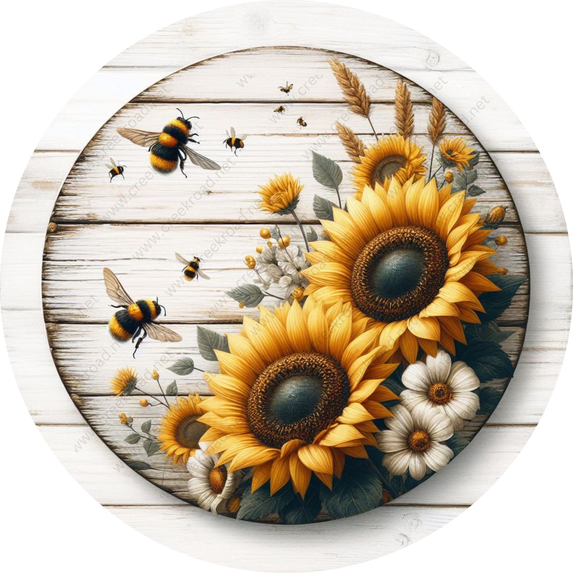 Welcome Sunflowers Bees on Shiplap Background Spring No Words Wreath Sign-Sublimation-Attachment-Decor