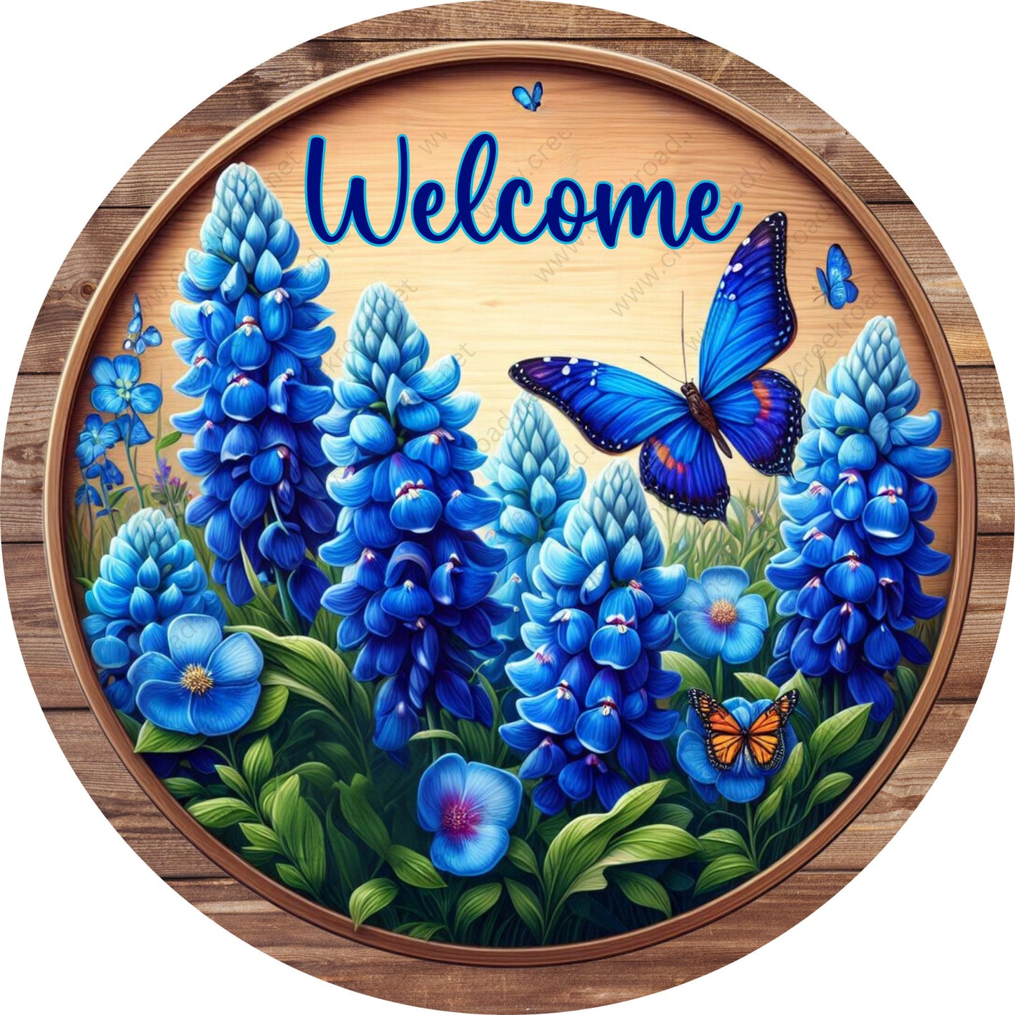 Welcome Texas Bluebonnets & Butterflies Wreath Sign-Sublimation-Attachment-Decor