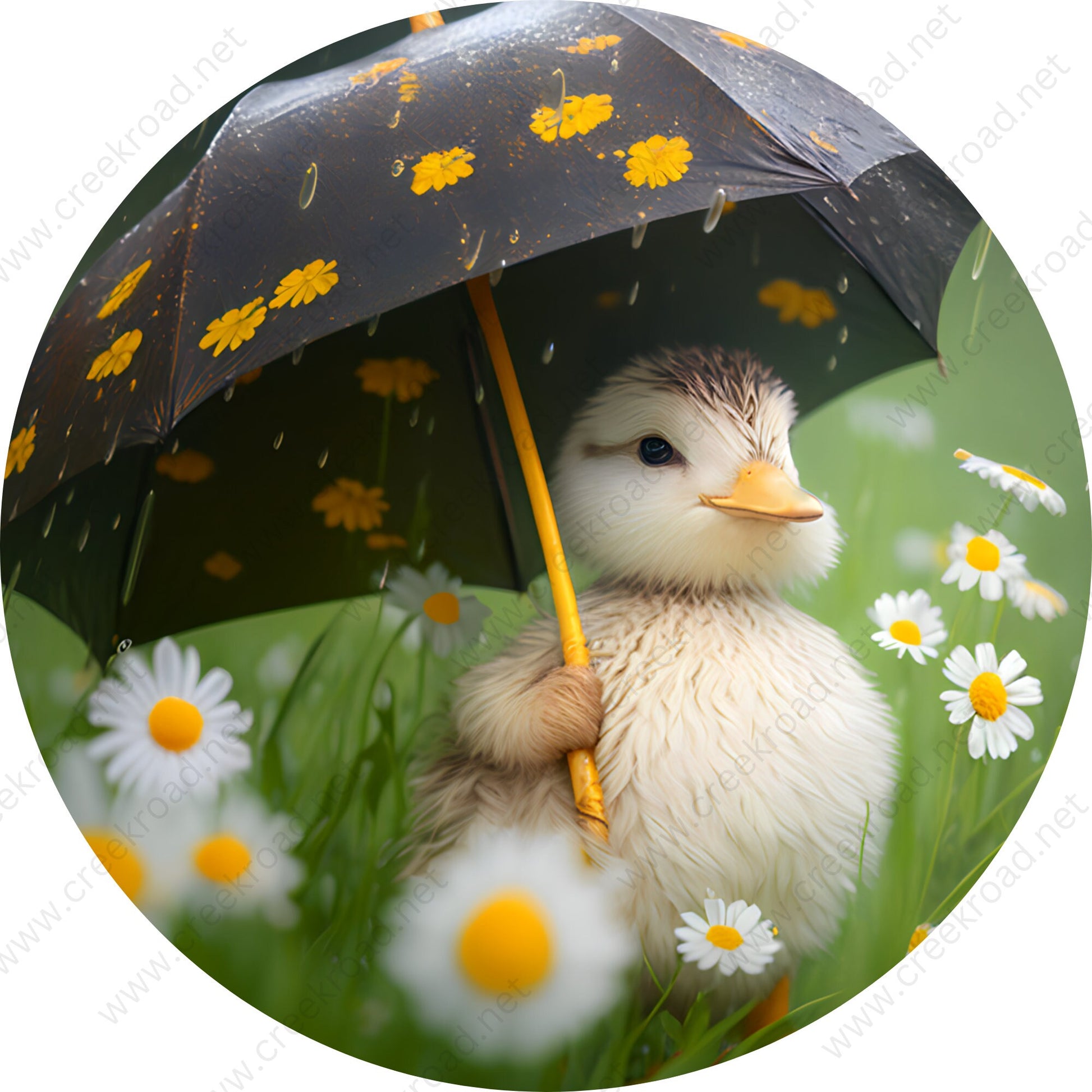 Spring Duckling Under An Umbrella Wreath Sign-Round-Sublimation-Spring-Decor