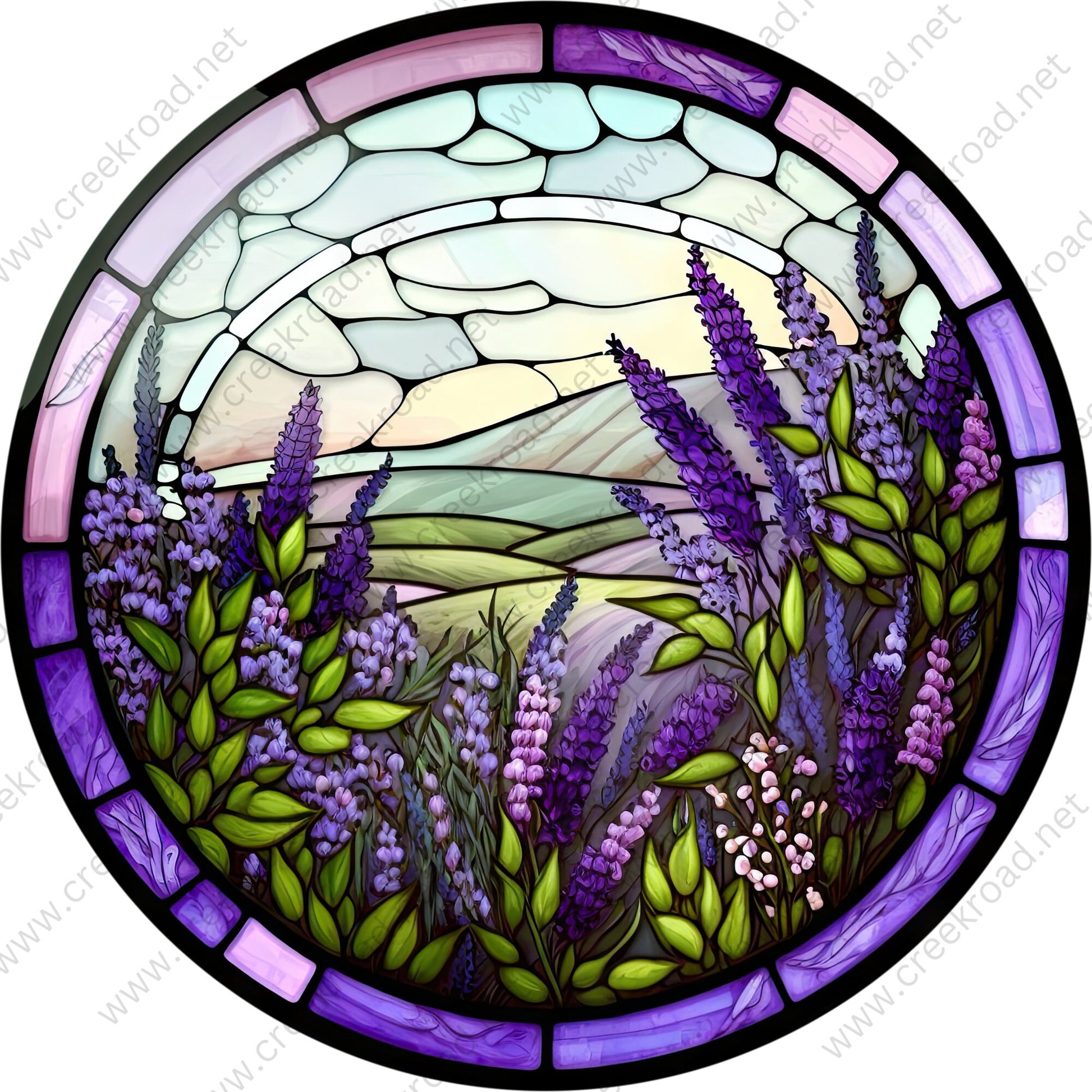 Purple Field Of Lavender Wreath Sign-Round-Sublimation-Spring-Decor