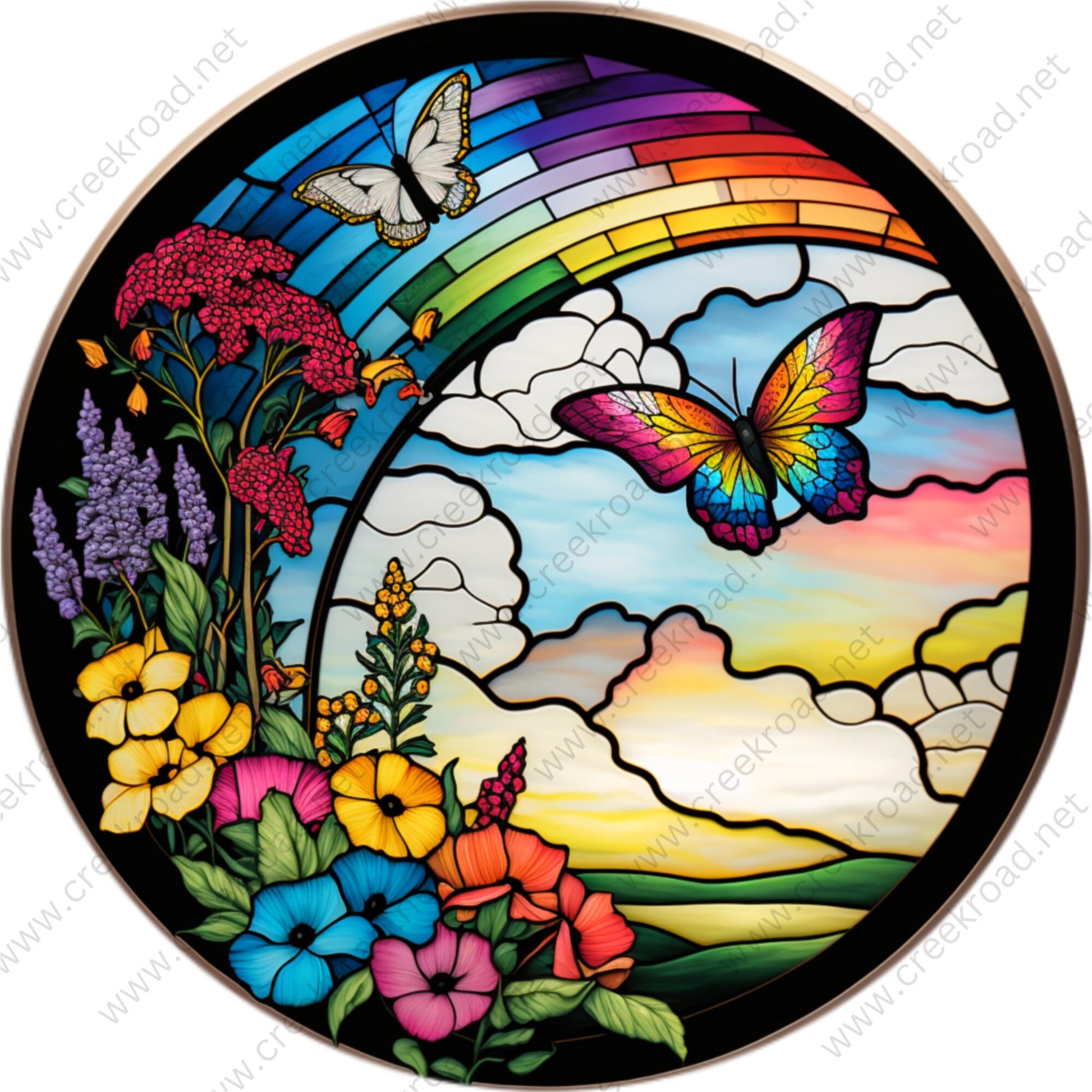 Spring Colorful Rainbow Butterfly Wreath Sign-Round-Sublimation-Spring-Decor