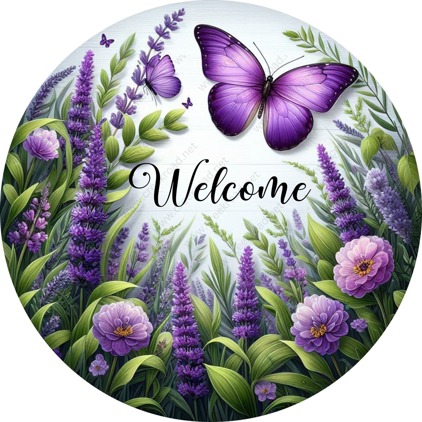 Welcome Purple Butterfly in Lavender Field Spring Wreath Sign-Sublimation-Attachment-Decor