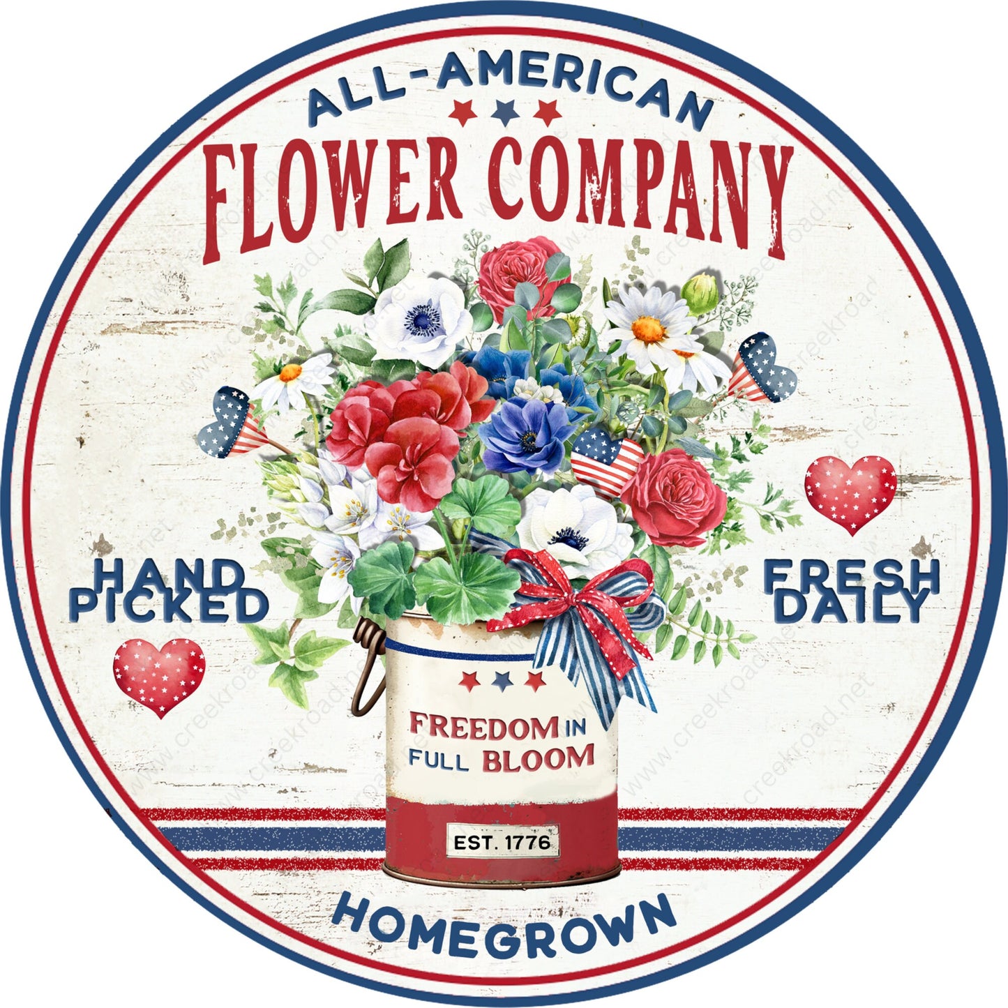 All American Flower Company Patriotic Distressed Wreath Sign-Round-Sublimation-Aluminum-Attachment-Decor