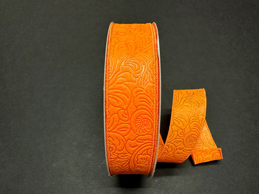 1.5" X 50Yd Wired Ribbon-Embossed Flower Breeze Ribbon-841-09-471-Orange-Wreaths-Crafts-Decor-Everyday-Waterproof