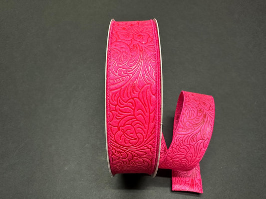 1.5" X 50Yd Wired Ribbon-Embossed Flower Breeze Ribbon-841-09-470-Fuchsia (Hot Pink)-Wreaths-Crafts-Decor-Everyday-Waterproof