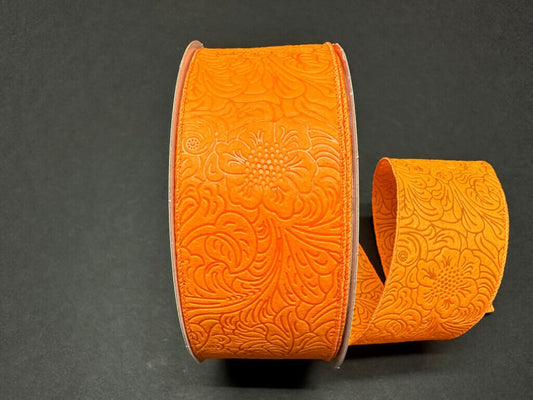 2.5" X 50Yd Wired Ribbon-Embossed Flower Breeze Ribbon-841-40-471-Orange-Wreaths-Crafts-Decor-Everyday-Waterproof