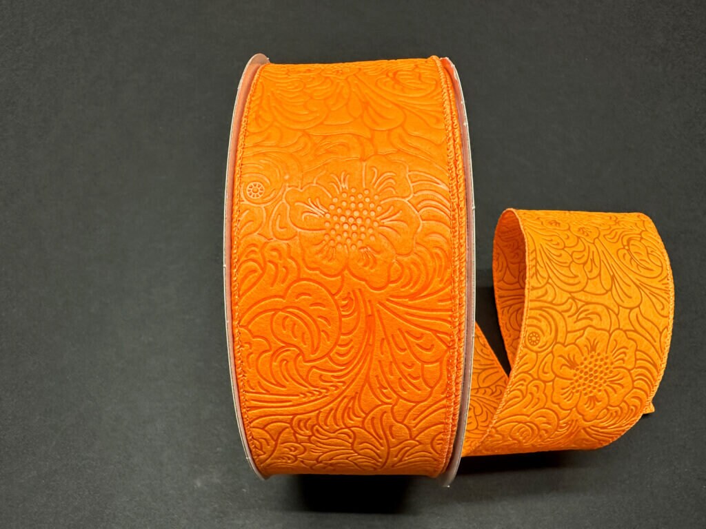 2.5" X 50Yd Wired Ribbon-Embossed Flower Breeze Ribbon-841-40-471-Orange-Wreaths-Crafts-Decor-Everyday-Waterproof