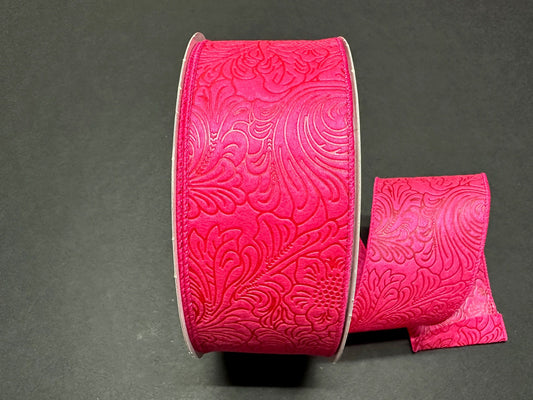 2.5" X 50Yd Wired Ribbon-Embossed Flower Breeze Ribbon-841-40-470-Fuchsia (Hot Pink)-Wreaths-Crafts-Decor-Everyday-Waterproof