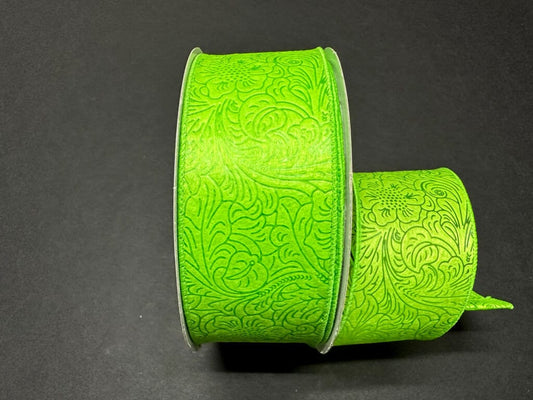 2.5" X 50Yd Wired Ribbon-Embossed Flower Breeze Ribbon-841-40-463-Lime Green-Wreaths-Crafts-Decor-Everyday-Waterproof