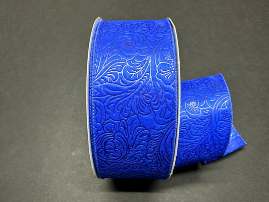 2.5" X 50Yd Wired Ribbon-Embossed Flower Breeze Ribbon-841-40-469-Blue-Wreaths-Crafts-Decor-Everyday-Waterproof