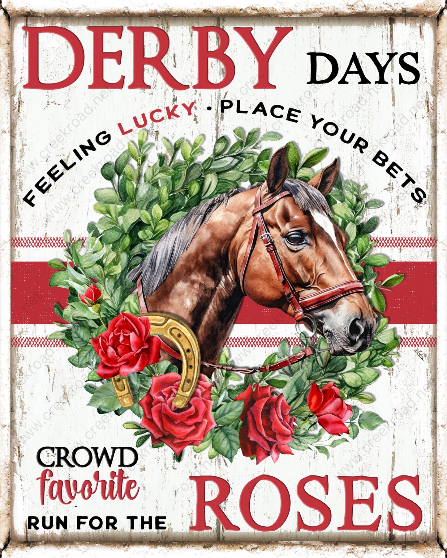 Derby Days Run For The Roses Kentucky Horse Roses Wreath Sign-8"x10"-Farm-Western-Sublimation-Attachment-Decor