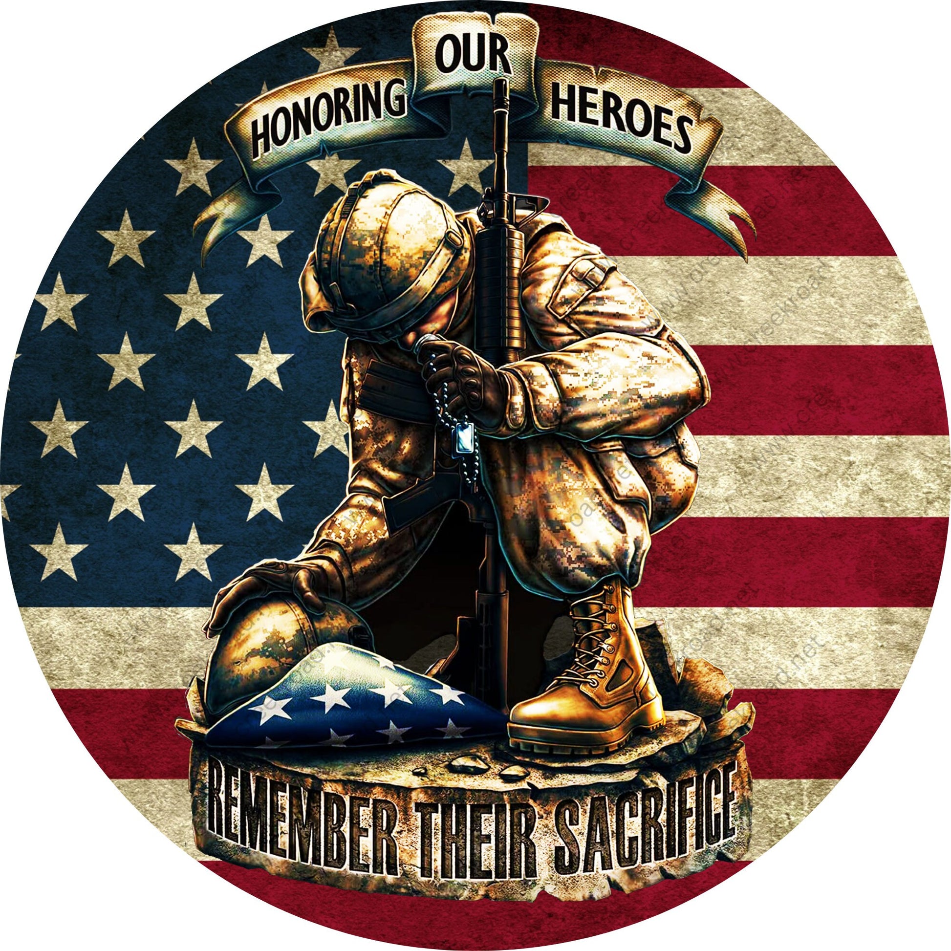 Honoring Our Heroes Remember Their Sacrifice Wreath Sign-Round-Military-Patriotic-Sublimation-Attachment