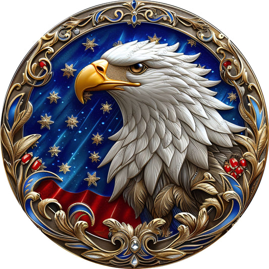 Patriotic Eagle Head Ornate Frame Wreath Sign-Round-Sublimation-Aluminum-Attachment-Decor