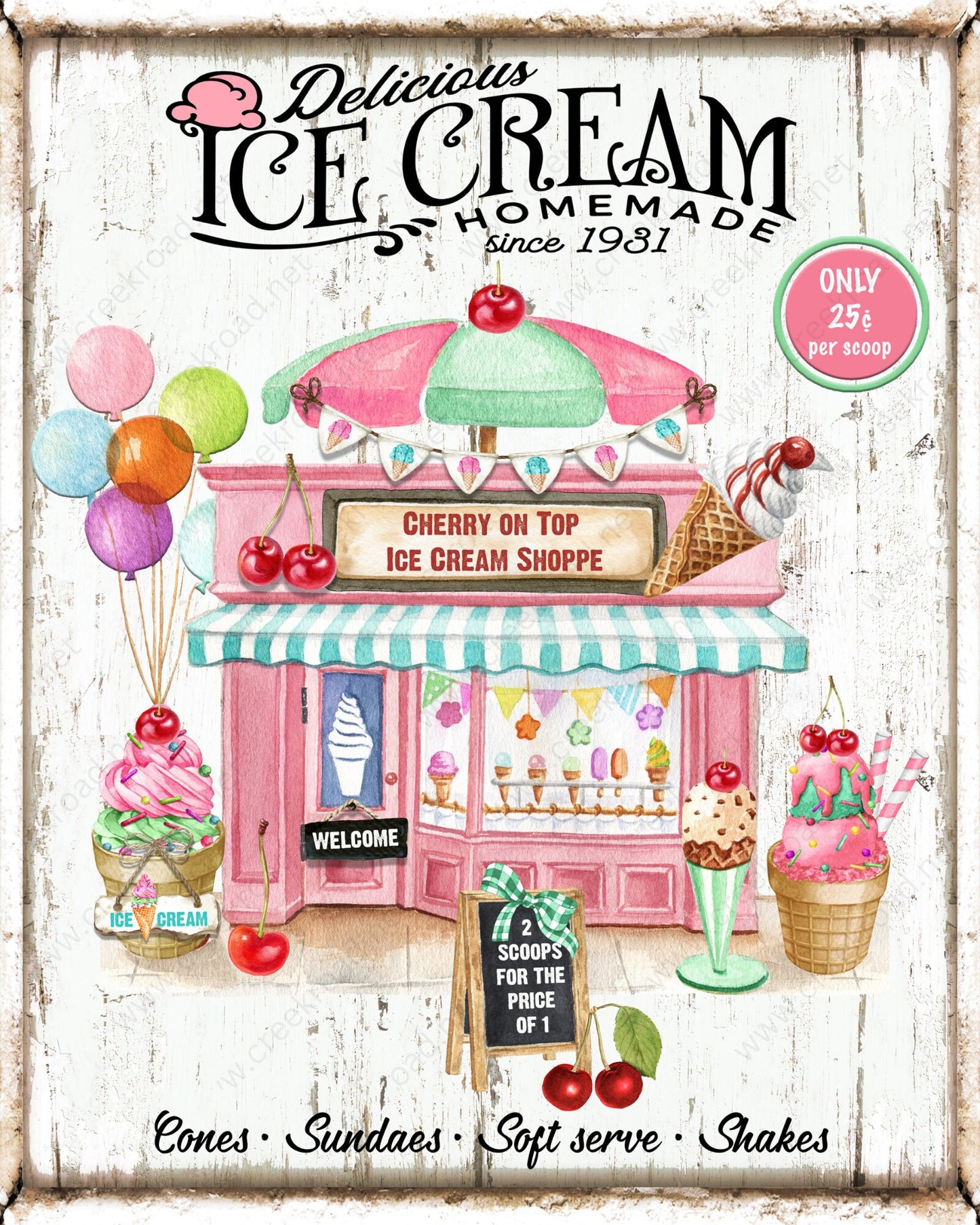 Delicious Ice Cream Homemade Vintage Border Wreath Sign 8"x10"-Sublimation-Attachment-Decor-Spring