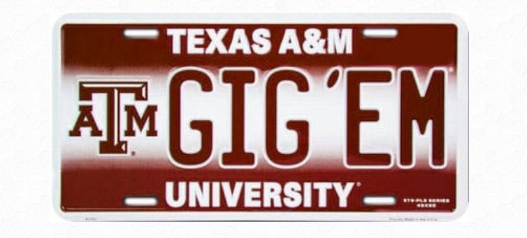 Texas A&M Gig Em License Plate Officially Licensed 12"x 6" -Sports-College