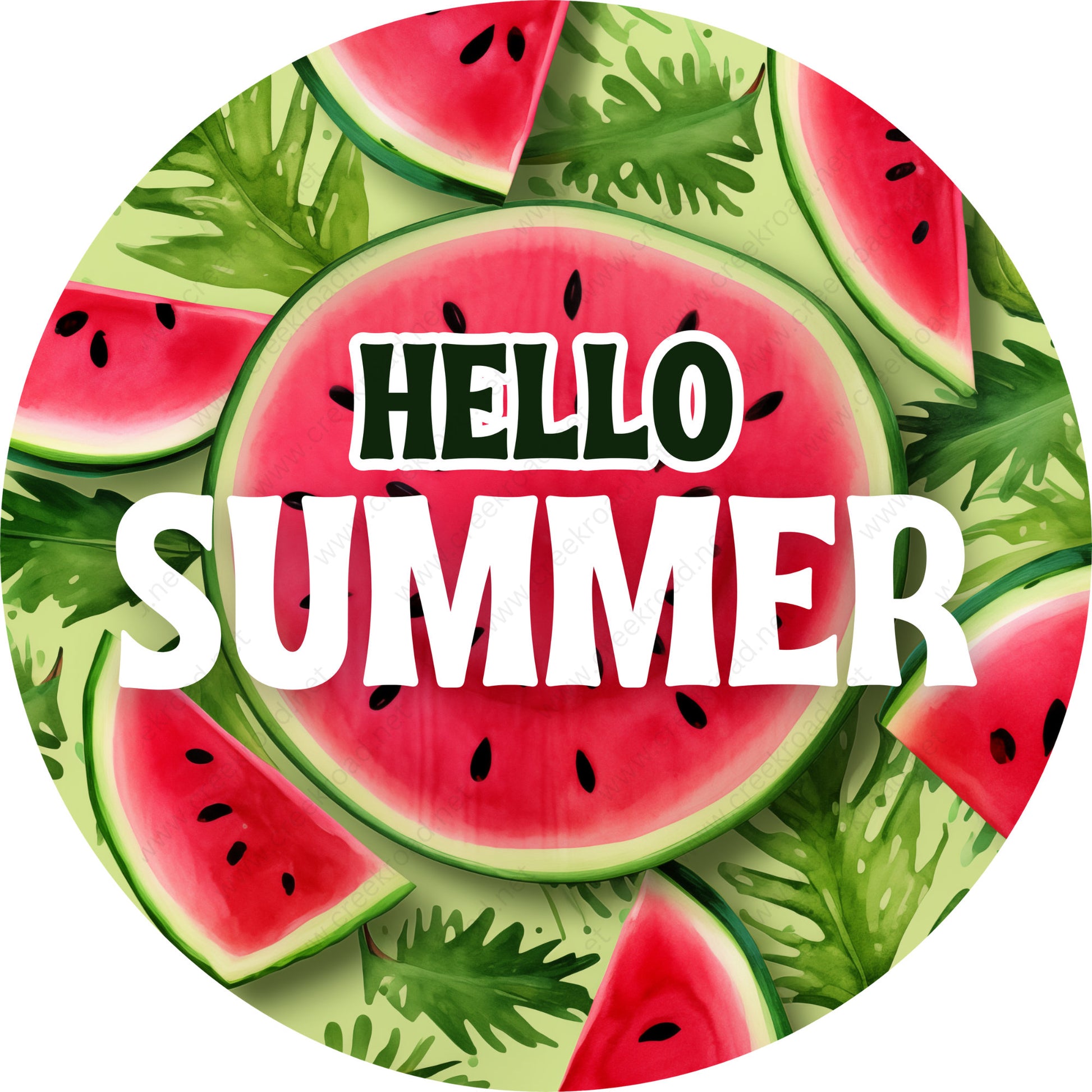 Hello Summer Watermelon Background Wreath Sign-Round-Sublimation-Decor-attachment