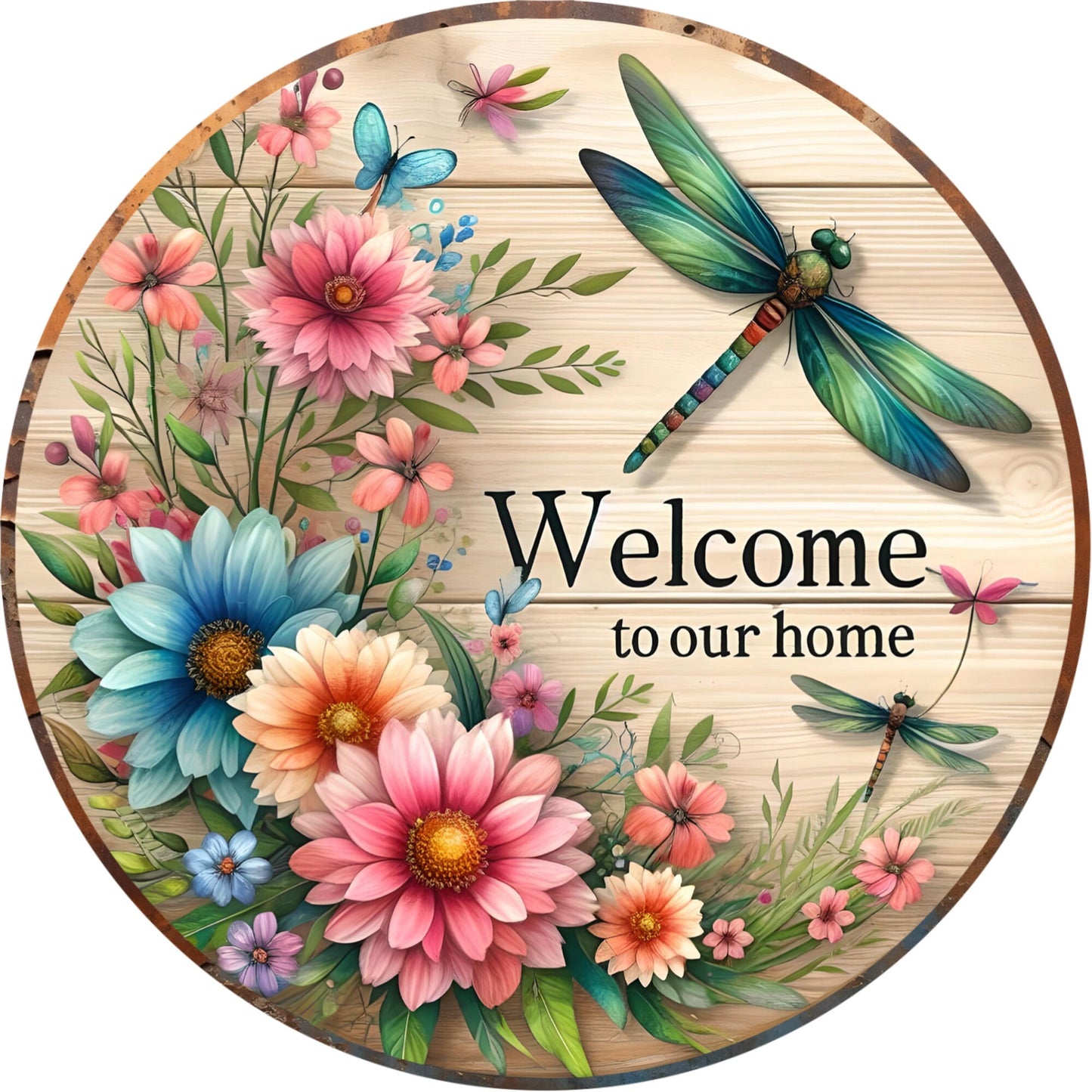 Welcome To Our Home Dragonfly Spring Flowers Wreath Sign-Sublimation-Attachment-Decor