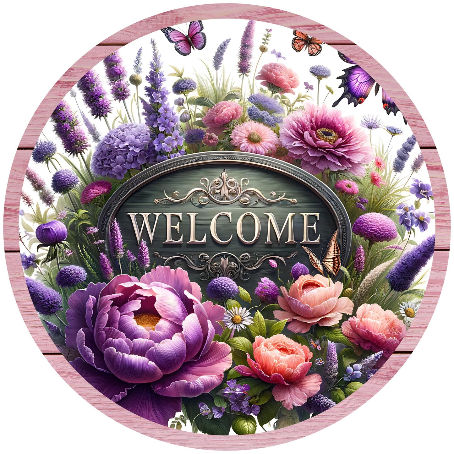 Welcome Lavender Florals Butterfly Wreath Sign-Sublimation-Attachment-Decor