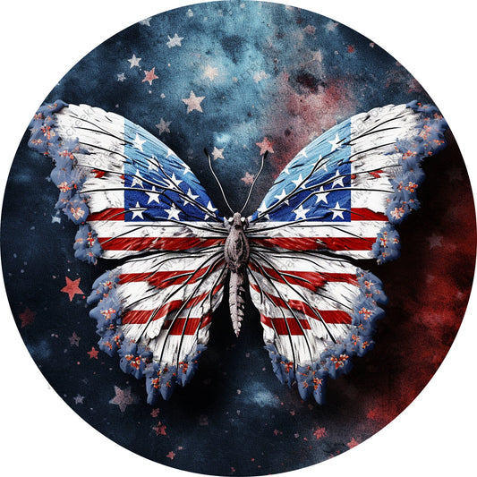 Patriotic Butterfly Flag Wings Wreath Sign-Round-Sublimation-Aluminum-Attachment-Decor