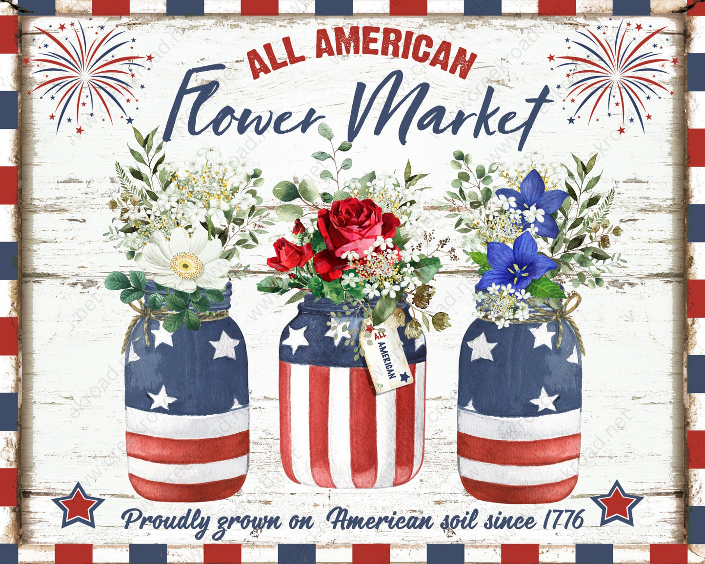 All American Flower Market Flowers in Mason Jars Wreath Sign 10" x 8" Rectangle-Sublimation-Aluminum-Attachment-Decor