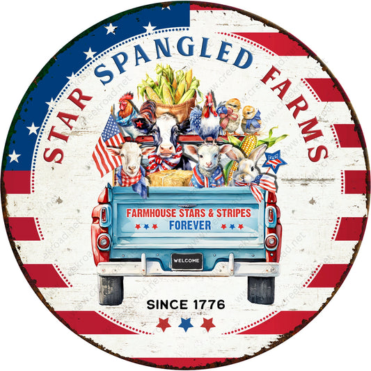 Star Spangled Farms Since 1776 Distressed Wreath Sign-Round-Sublimation-Aluminum-Attachment-Decor