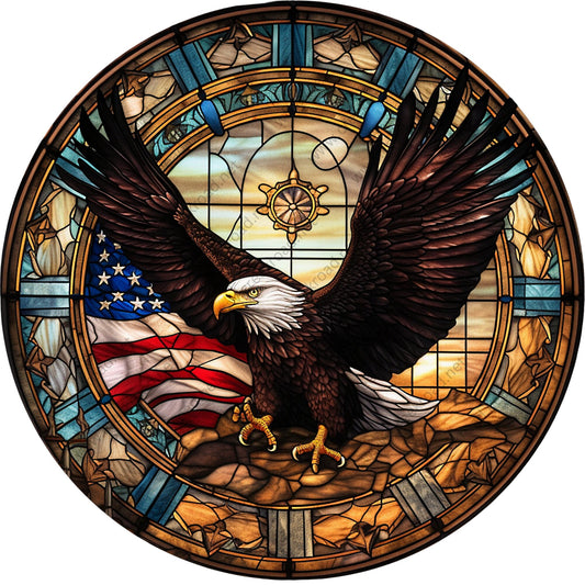 Flying Eagle American Flag Wreath Sign-Round-Sublimation-Aluminum-Attachment-Decor