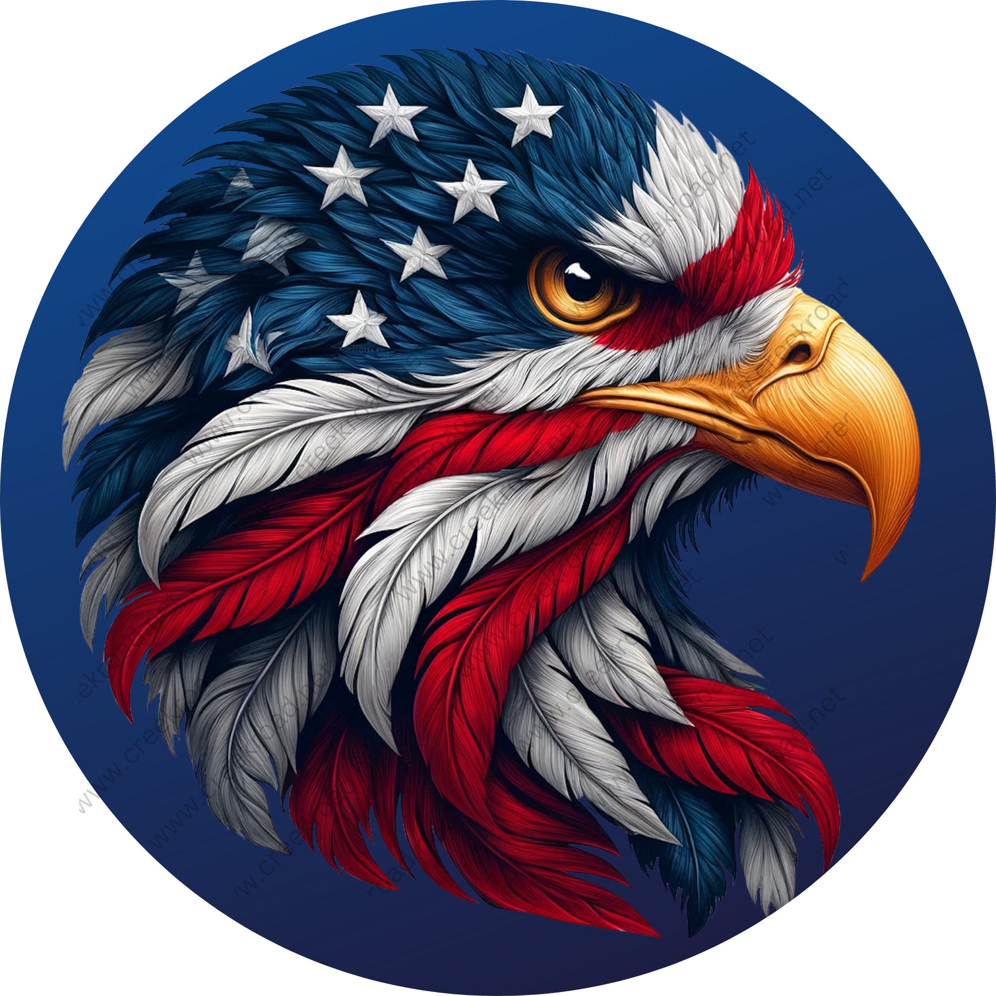 Patriotic American Eagle Flag Feathers Wreath Sign-Round-Sublimation-Aluminum-Attachment-Decor